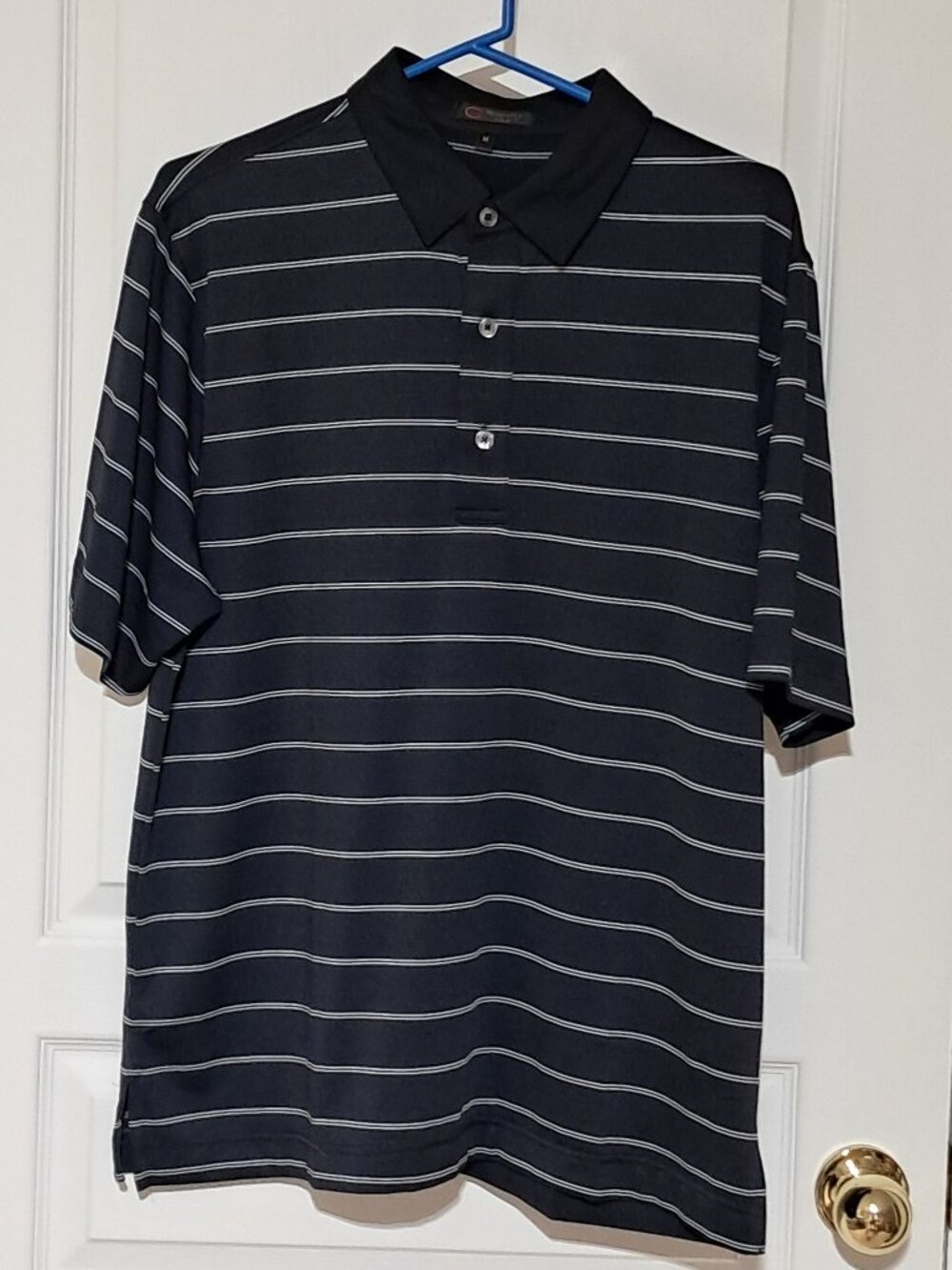 Monterey Club Golf Shirt Black and White Horizontal Stripe / MED